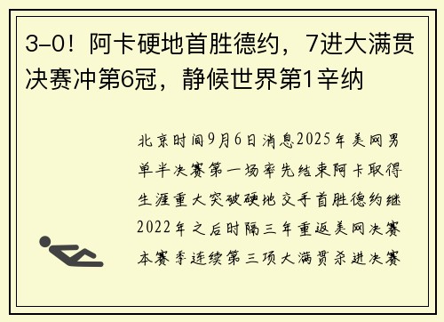 3-0！阿卡硬地首胜德约，7进大满贯决赛冲第6冠，静候世界第1辛纳
